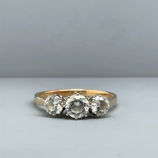 14ct Yellow Gold Three Stone Cubic Zirconia Ring - Size V