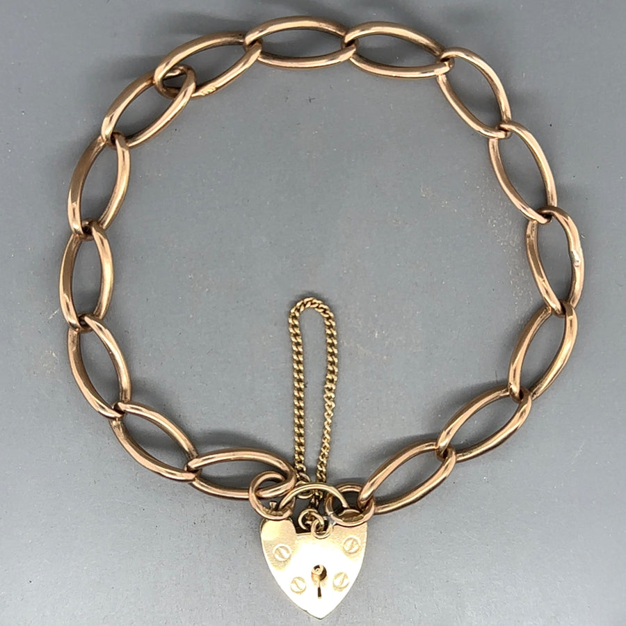 9ct Yellow Gold Curb Bracelet with Padlock and Safety Chain