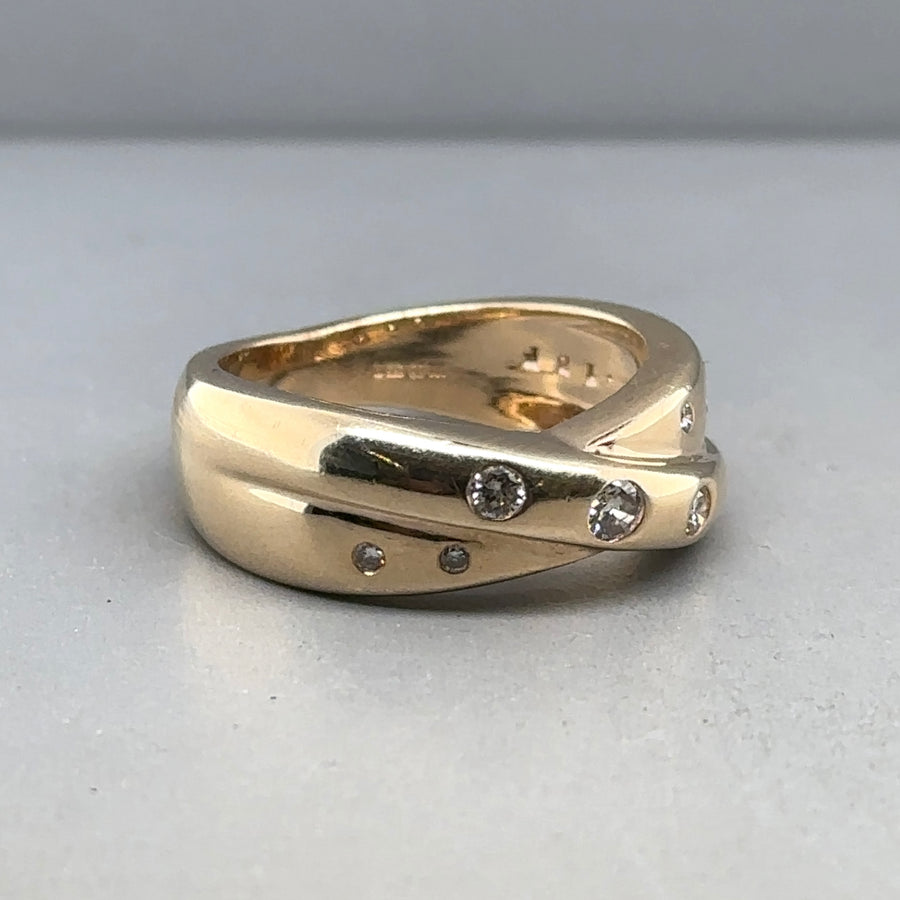 9ct Yellow Gold Diamond Crossover Ring (c. 0.18ct) - Size N