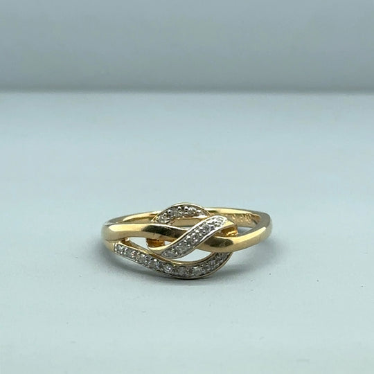 9ct Yellow Gold Diamond Knot Style Ring - Size K