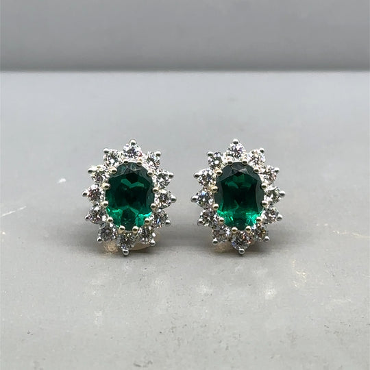 9ct Yellow Gold Lab Grown Diamond and Emerald Cluster Stud Earrings (c. 0.95ct) NEW!