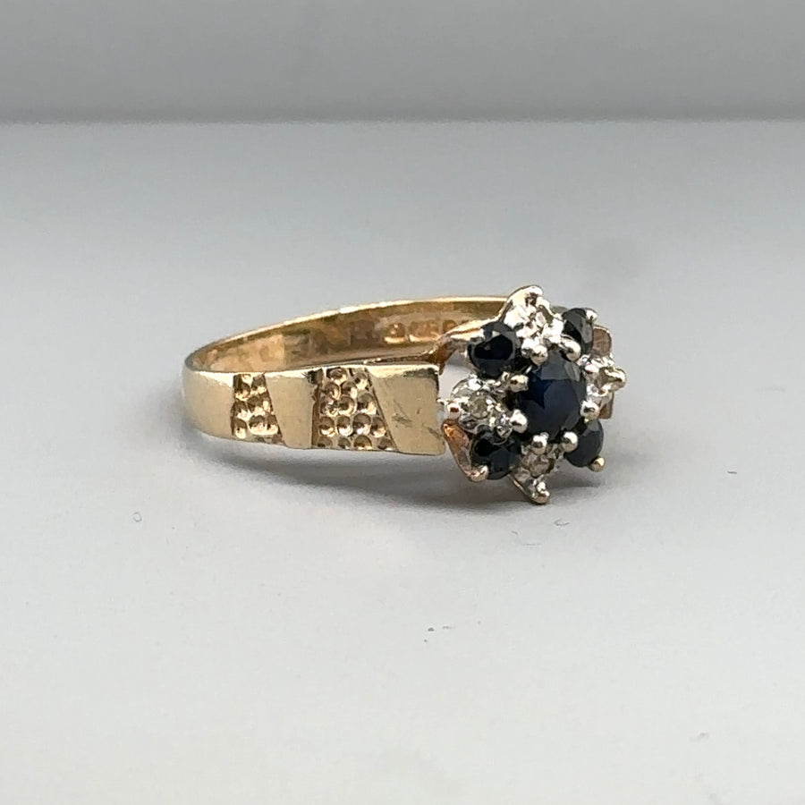 9ct Yellow Gold Sapphire and Diamond Ring - Size O