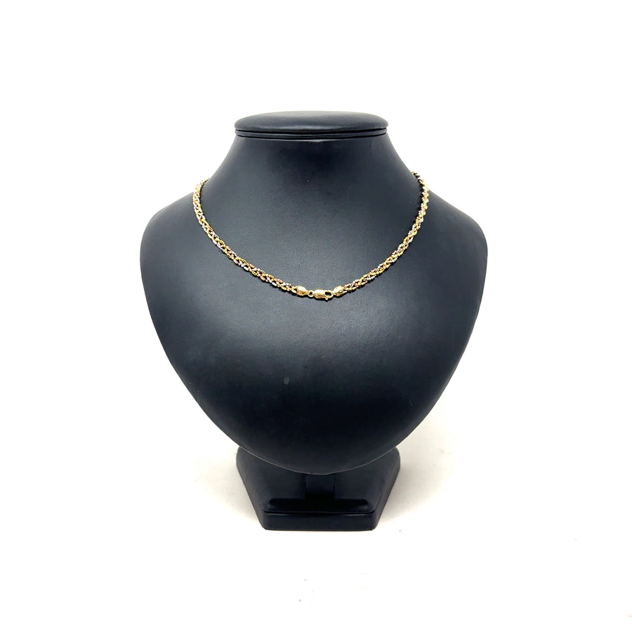 9ct Tri-Colour Beaded Necklace (17")