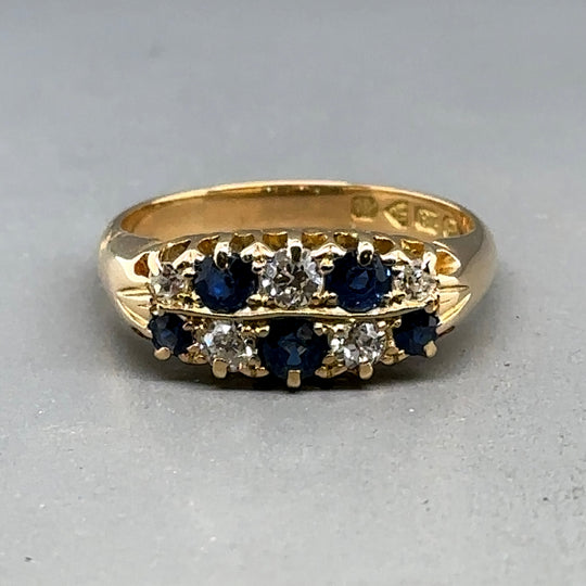 18ct Yellow Gold Sapphire and Diamond Ring (c. 0.35ct) - Size N
