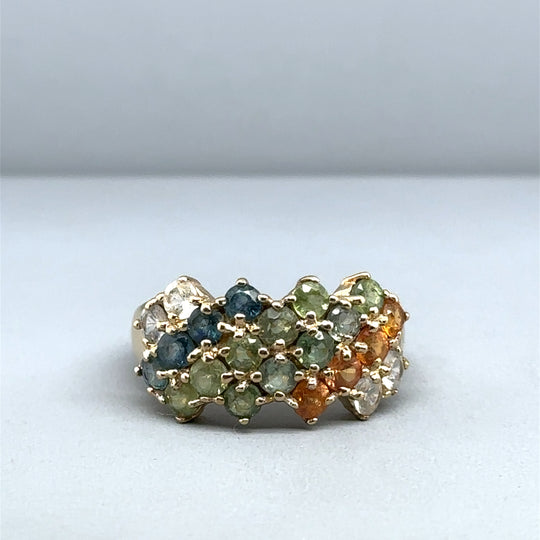 9ct Yellow Gold Multi-Coloured Spinel Ring - Size N