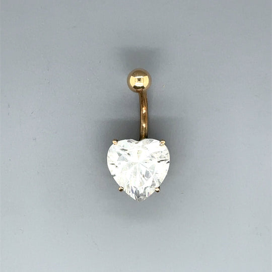 9ct Yellow Gold Cubic Zirconia Heart Belly Bar