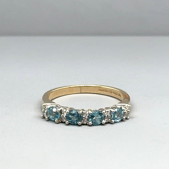 9ct Yellow Gold Diamond and Blue Spinel Ring - Size K 1/2