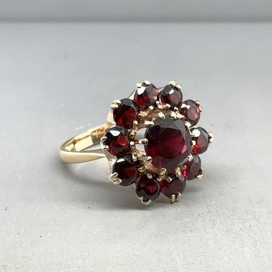 9ct Yellow Gold Cubic Garnet Cluster Ring - Size L 1/2