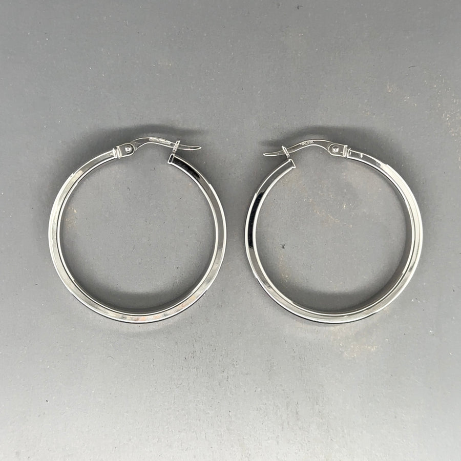 9ct White Gold Plain Hoop Earrings