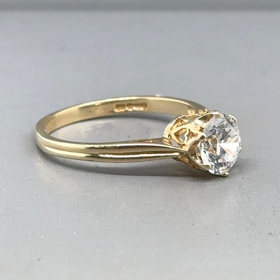 14ct Yellow Gold Single Stone Cubic Zirconia Ring - Size M
