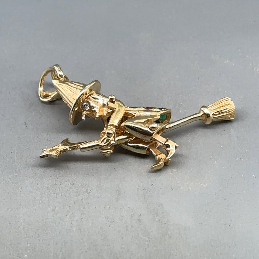 9ct Yellow Gold Cubic Zirconia Witch Pendant
