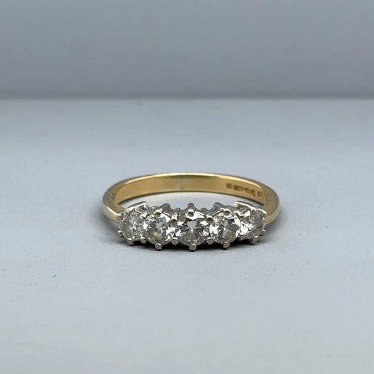 18ct Yellow Gold Five Stone Diamond Ring (c. 0.70 - 0.75ct)  - Size M 1/2