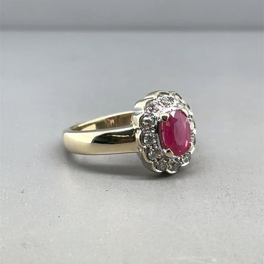 9ct Yellow Gold Ruby and Diamond Ring (c. 0.25ct) - Size J