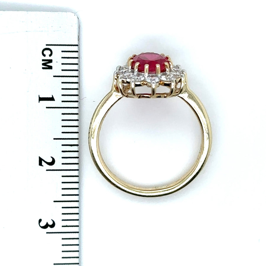 9ct Yellow Gold Lab Grown Diamond and Ruby Cluster Ring (c. 0.47ct) - Size K 1/2 - NEW!