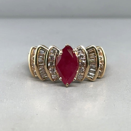 14ct Yellow Gold Ruby and Diamond Ring (c. 0.70ct) - Size N