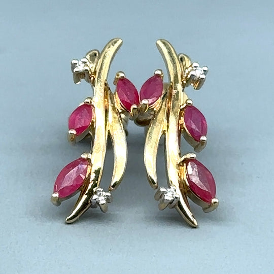 9ct Yellow Gold Ruby and Diamond Earrings
