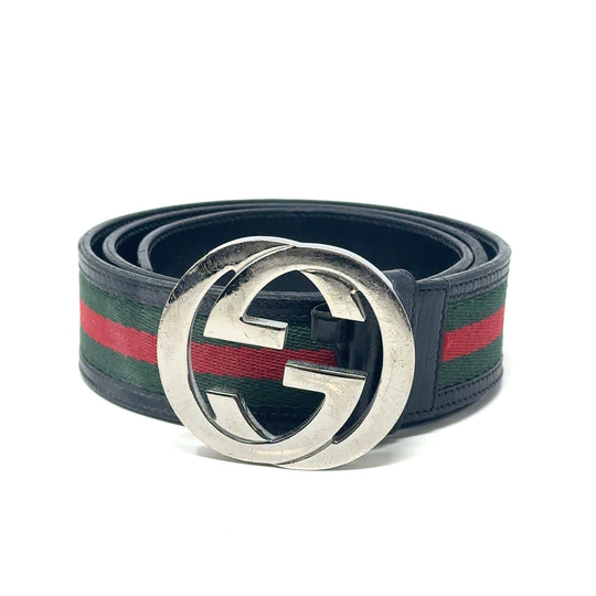 Pre-Owned Leather and Fabric Gucci Interlocking G Belt