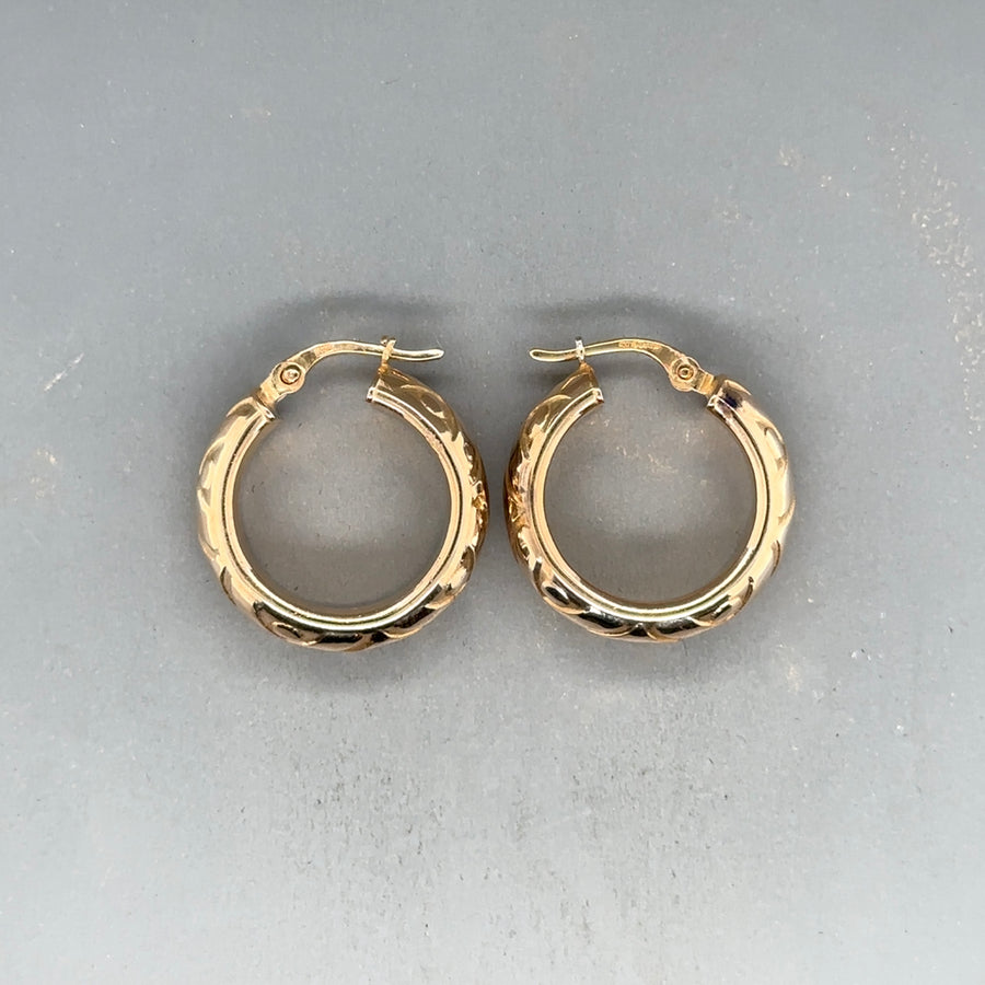 9ct Yellow Gold Patterned Hoop Earrings