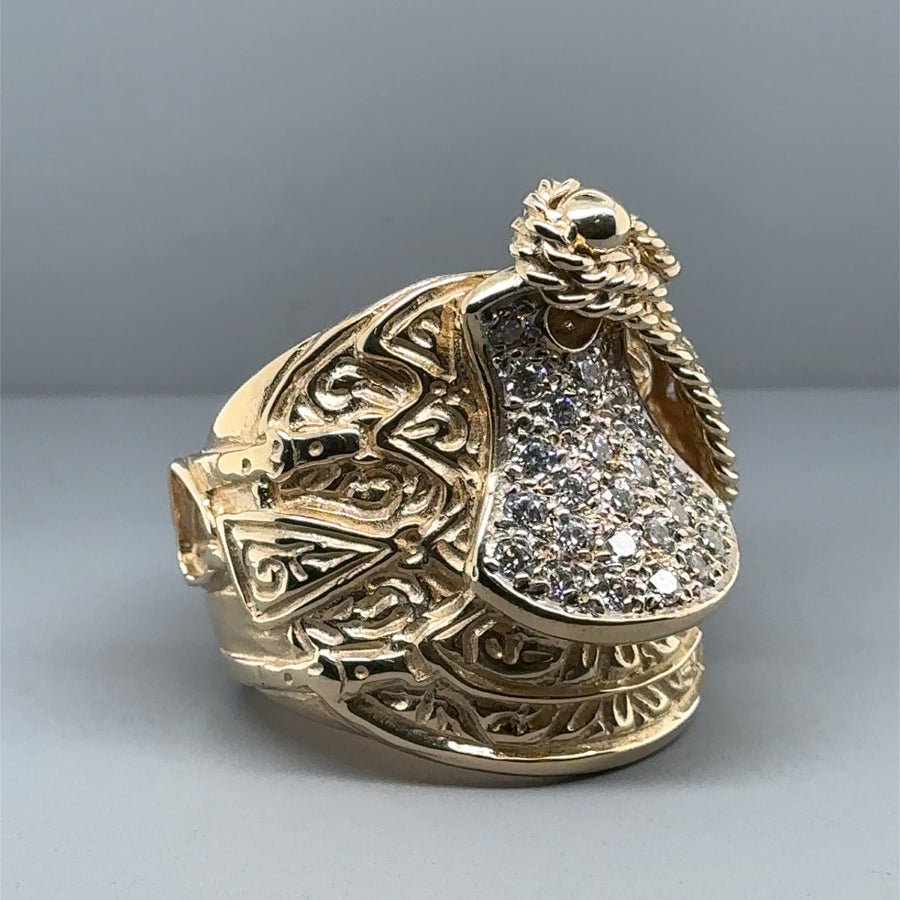 9ct Yellow Gold Heavy Cubic Zirconia Saddle Ring - Size Z + 1 1/2