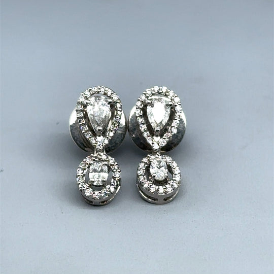 18ct White Gold Diamond Double Drop Earrings (c. 1.00ct)