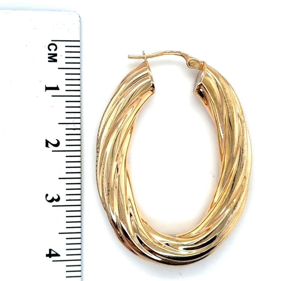 9ct Yellow Gold Twist Oval Hoop Earrings