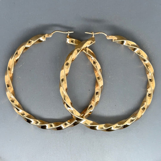 9ct Yellow Gold Large Twist Hoop Earrings