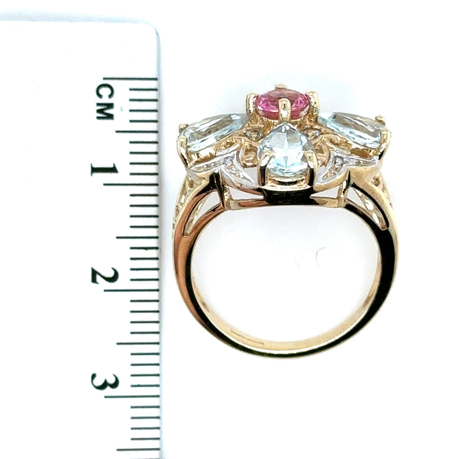 9ct Yellow Gold Tourmaline and Cubic Zirconia Ring - Size N