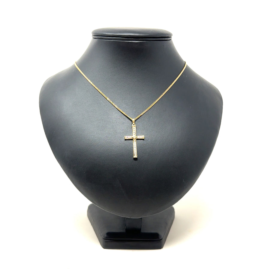 9ct Yellow Gold Diamond Cross Pendant and Fine Chain (c. 0.50ct) (22")