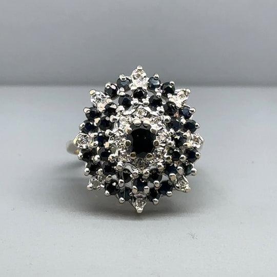 9ct Yellow Gold Sapphire and Diamond Cluster Ring - Size M