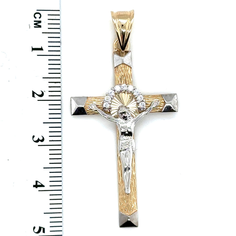 9ct Bi-Colour Cubic Zirconia Crucifix Pendant