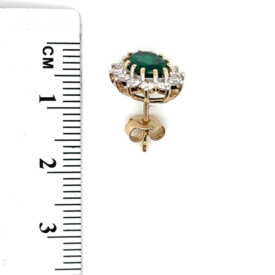 9ct Yellow Gold Lab Grown Diamond and Emerald Cluster Stud Earrings (c. 0.95ct) NEW!