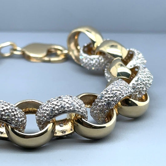 9ct Yellow Gold Cubic Zirconia and Plain Belcher Bracelet