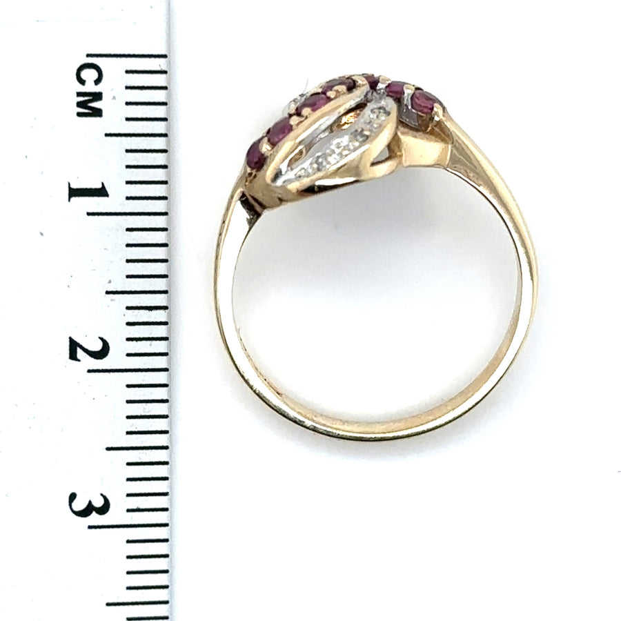 9ct Yellow Gold Diamond and Pink Topaz Ring - Size P 1/2
