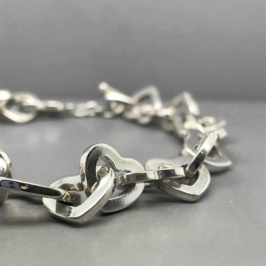 Sterling Silver Hearts T-Bar Bracelet