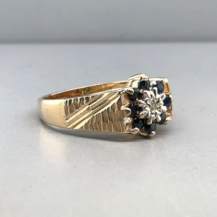 9ct Yellow Gold Sapphire and Diamond Ring - Size N