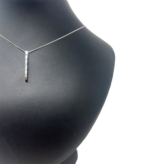 9ct White Gold Cubic Zirconia Bar Pendant and Fine Chain (20")