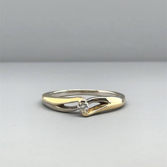 18ct Bi-Colour Single Stone Diamond Ring - Size O