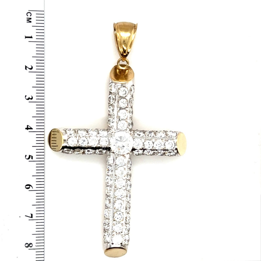 9ct Yellow Gold Cubic Zirconia Large Cross Pendant