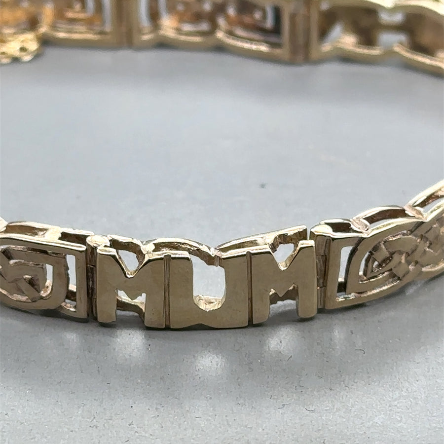 9ct Yellow Gold Fancy Link Mum and Nan Bracelet and Safety Chain