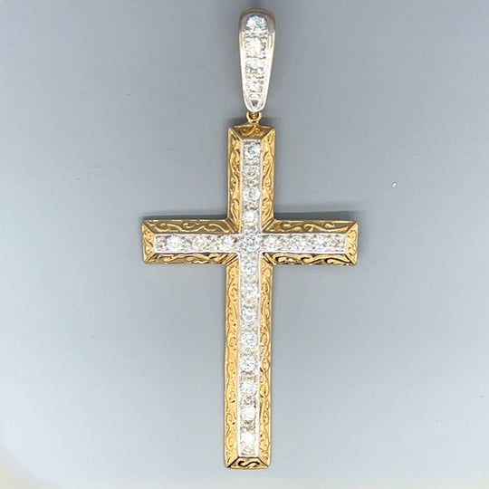 9ct Yellow Gold Large Cubic Zirconia Cross Pendant