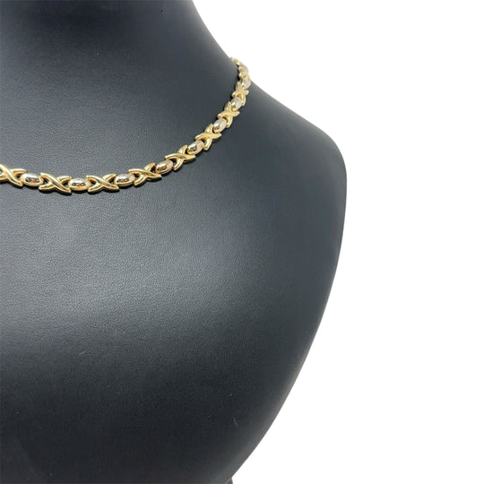 9ct Bi-Colour Fancy X-Link Necklace (16")