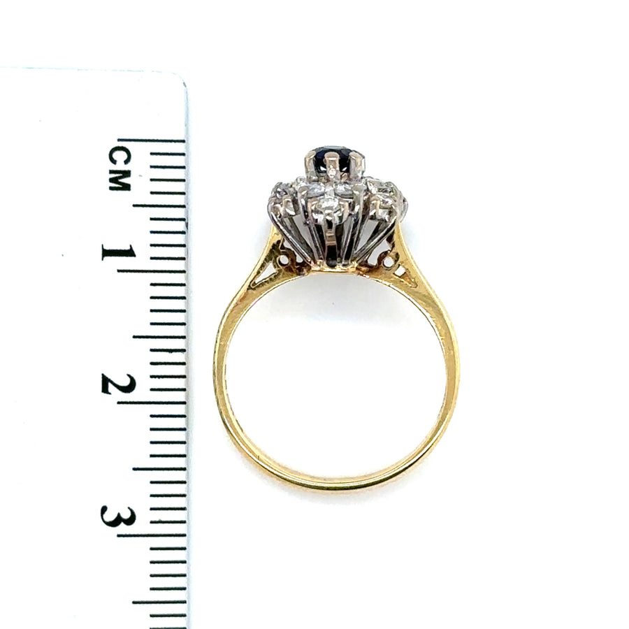 18ct Yellow Gold Diamond and Sapphire Cluster Ring (c. 0.30 - 0.40ct) - Size K