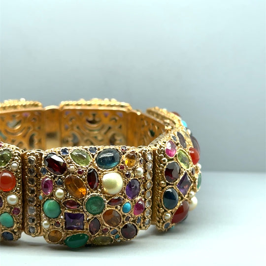 18ct Yellow Gold Multi-Gem Chunky Fancy Bracelet