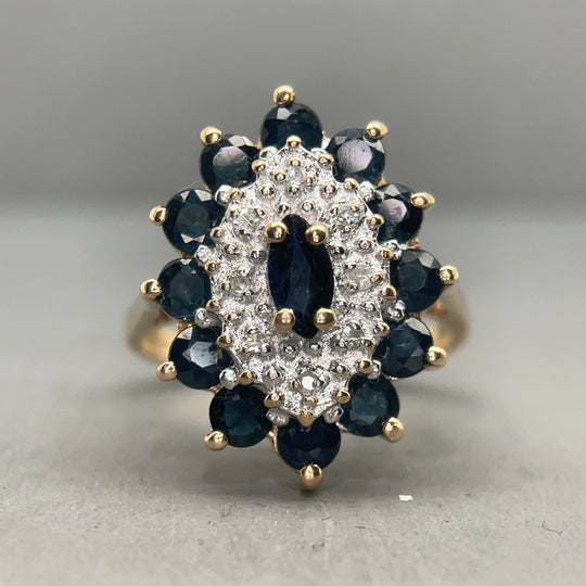 9ct Yellow Gold Sapphire and Diamond Ring - Size L