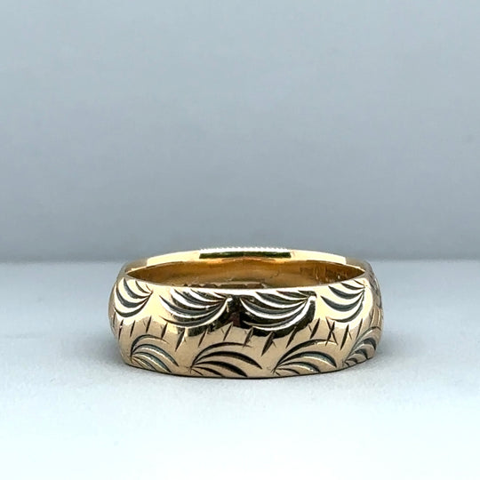 9ct Yellow Gold Patterned Band Ring - Size O