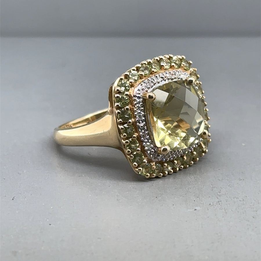 14ct Yellow Gold Green Moissanite Ring - Size N 1/2
