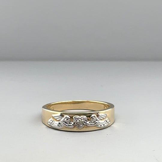 9ct Yellow Gold Single Stone Diamond Angels Message Ring - Size P
