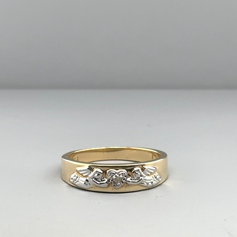 9ct Yellow Gold Single Stone Diamond Angels Message Ring - Size P