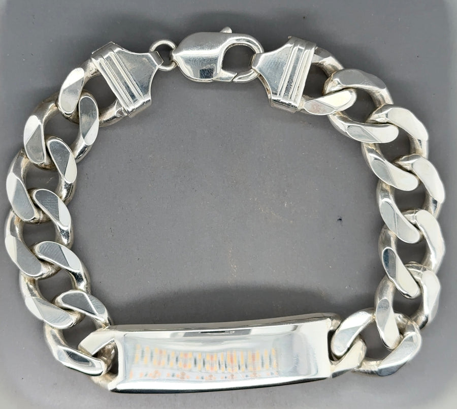 Sterling Silver Heavy Curb ID Bracelet