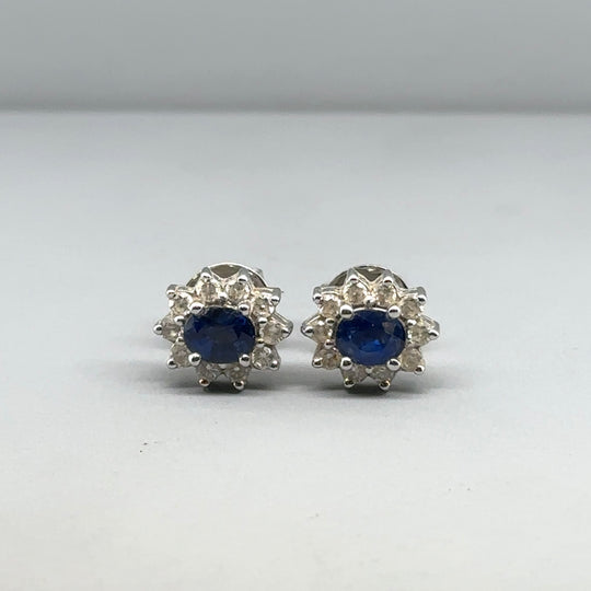 18ct White Gold Diamond and Sapphire Stud Earrings (c. 0.40ct)